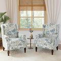 Lumibee Wingback Accent Chair, 2 Set High Back Floral Armchairs in Fabric,Comfy Upholstered Reading Single Sofa Chairs with Solid Wood Legs for Living Room,Bedroom,Office-Plants Blue-Ruum Studio Home
