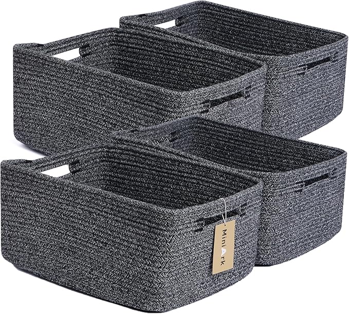 Large Storage Baskets for Organizing, Closet Shelf Baskets for Clothes Blanket Towels, Baby Nursery, Toy Bins Box, Woven Rope Baskets, 17 x 13 x 7.5”, 4 Packs Dark Gray-Ruum Studio Home