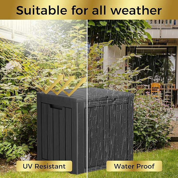35 Gallon Lockable Resin Deck Box, Waterproof & UV-Resistant Outdoor Storage Box for Outdoor Cushion Storage, Garden Tools & Pool Accessories Storage, Black-Ruum Studio Home