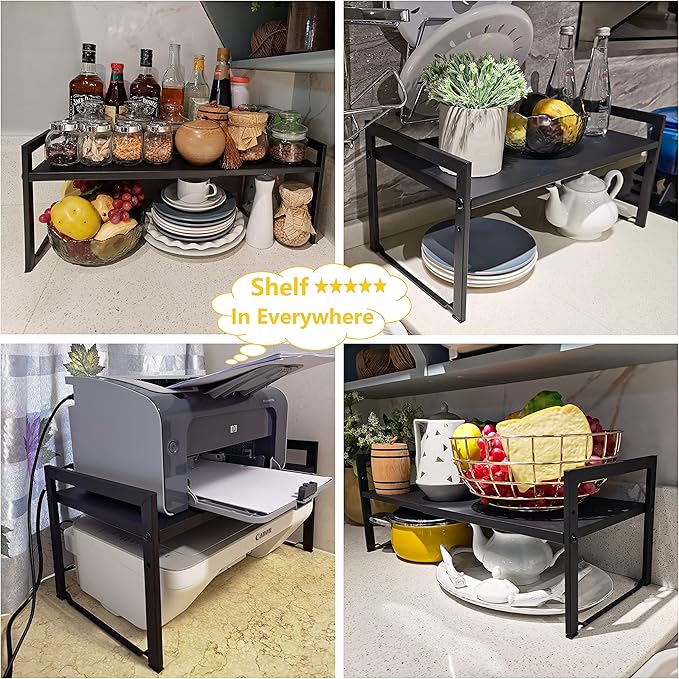 Expandable Cabinet Shelf Organizer 16-26" L Stackable Kitchen Counter Shelf Sink Rack Countertop Storage Black (Wide 10.6”D)-Ruum Studio Home
