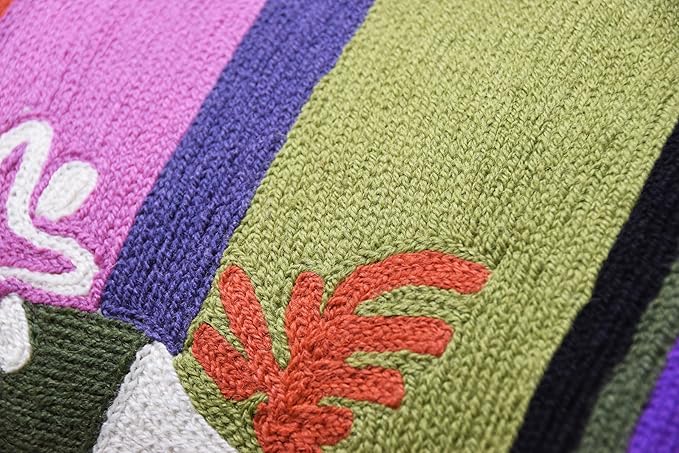 Lumbar Matisse Decorative Pillow Cover Art Nouveau Toss Pillowcase Farmhouse Chair Cushion Contemporary Pillowsham Mid-Century Couch Cushions Hand Embroidered Pillow Wool 18x18-Ruum Studio Home