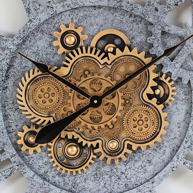The Gears Clock 36'' Inch Real Moving Gear Wall Clock Vintage Industrial Oversized Rustic Farmhouse (Wood and Stone)-Ruum Studio Home