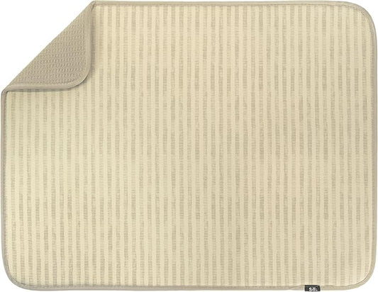 S&T INC. Dish Drying Mat XL, 18” x 24”, Absorbent Microfiber Kitchen Counter Mat, Dish Drying Pad for Dishes, Utensils, Pots and Pans, Extra Large, Cream Distressed Lines-Ruum Studio Home