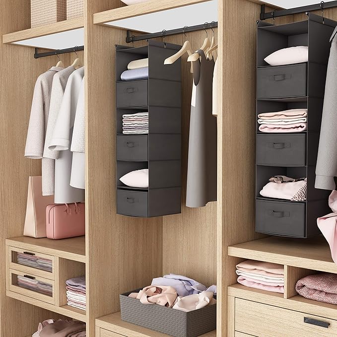 MAX Houser 6 Tier Shelf Hanging Closet Organizer, Closet Hanging Shelf with 2 Sturdy Hooks for Storage, Foldable (Grey-D3)-Ruum Studio Home