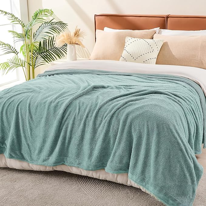 EMME Muslin and Fleece Queen Blanket Reversible - 80"*90" Teal Soft Warm Throw Blankets for Couch Bed Picnic Travel Bed-Ruum Studio Home