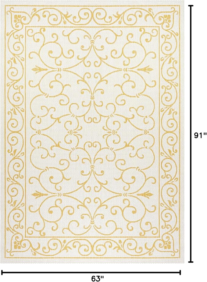 JONATHAN Y Vintage Filigree Indoor Outdoor Area Rug 5X8 Cream/Yellow, Charleston Textured Weave for Backyard, Patio, Porch, Easy-Cleaning, High Traffic, Pet-Friendly, Non-Shedding (SMB106M-5)-Ruum Studio Home