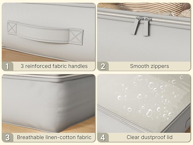 Under Bed Storage Containers with Window, Closet Organizers and Storage Bags, Foldable Underbed Storage Bags for Blankets, Clothing, Comforter, Linen Sheets, Wrapping Paper, 2 Pack, Grey-Ruum Studio Home