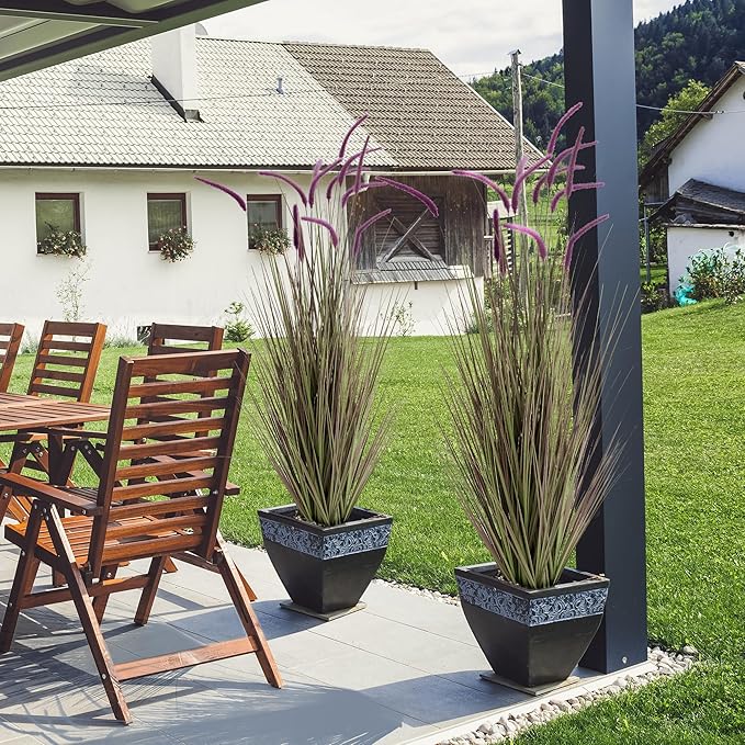 KOL Artificial 5ft 2-Pack Horsetail Reed Grass, 59in Tall Artificial Indoor Outdoor Fake Grass Plant, Home Office Décor Artificial Plants in Pot Faux Plant Greenery, Wedding Decor, Purple-Ruum Studio Home