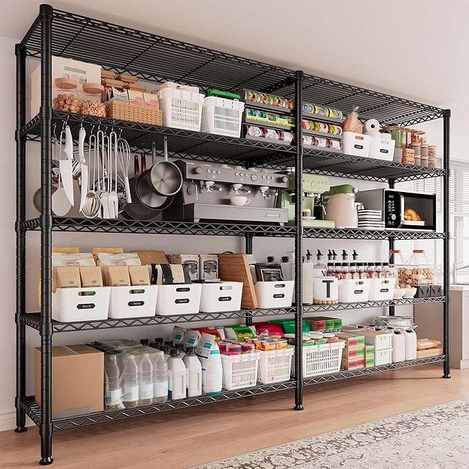 REIBII 1600LBS Storage Shelves Metal Shelving 5 Tier Wire Shelving Unit, 69.8" W Pantry Shelves Kitchen Shelves Adjustable Wire Shelf for Garage Storage Shelves, 69.8" Wx15.8 Dx72.4 H, Black-Ruum Studio Home