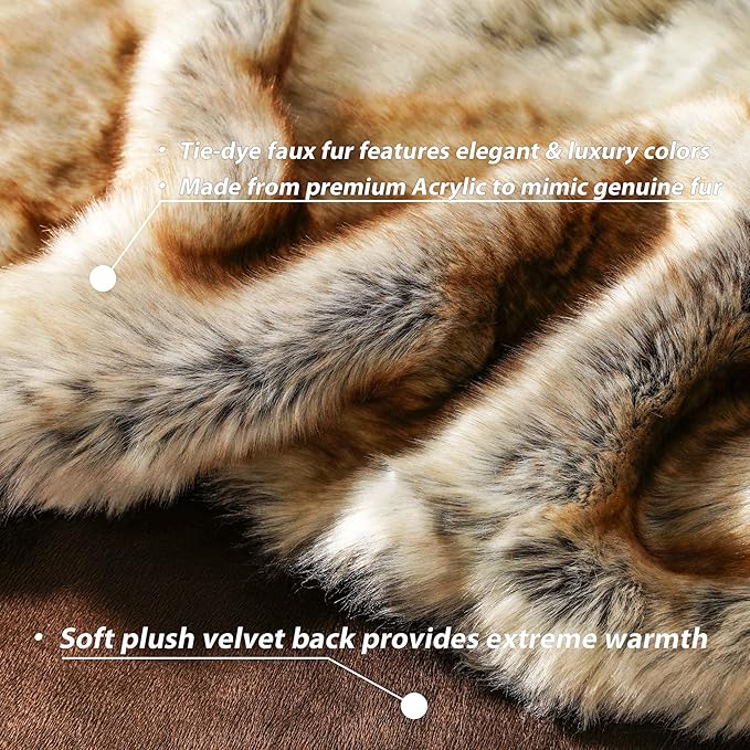 BATTILO HOME Large Brown Faux Fur Throw Blanket for Bed, Fall Fur Blanket and Throws, 60 x 80 Inches Super Soft Fuzzy Thick Warm Blankets for Couch, Reversible to Plush Velvet-Ruum Studio Home