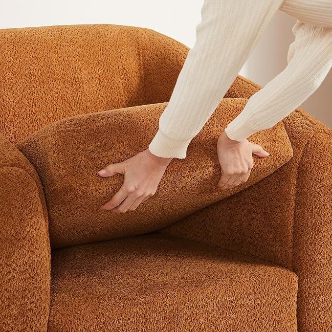 Modern Accent Chair for Living Room, Upholstered Armchair with Boucle Fabric, Single Sofa Chair with Solid Wood Legs, Boucle, Curry-Ruum Studio Home