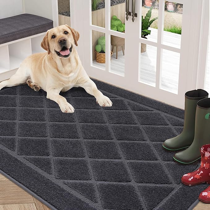 BEQHAUSE Dirt Trapper Door Mat 36" x 60", Doormat Non-Slip Entryway Rugs Washable, Dog Door Mat Stain Resistant and Absorbent Welcome Floor Mat for Front Back Door, Muddy Wet Shoes & Paws, Dark Grey-Ruum Studio Home