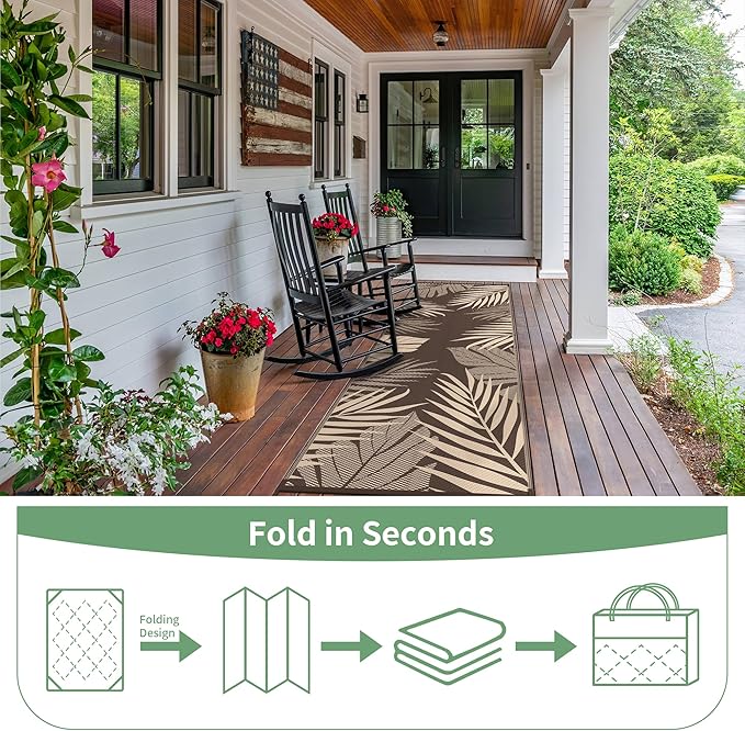 GENIMO Outdoor Rug 2.5' x 8' Waterproof for Patios Clearance, Reversible Outdoor Plastic Straw Camping Rug Carpet, Large Area Rugs Mats for RV, Camper, Deck, Balcony, Porch, Beach, Coffee&Beige-Ruum Studio Home