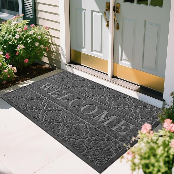 Yimobra Welcome Mat Outdoor Indoor, All-Season Waterproof Front Door Mat Outside Entrance, All-Weather Heavy Duty Non-Slip Doormat, Low Profile Porch Patio Entrance Mats, 60x36, Dark Grey-Ruum Studio Home