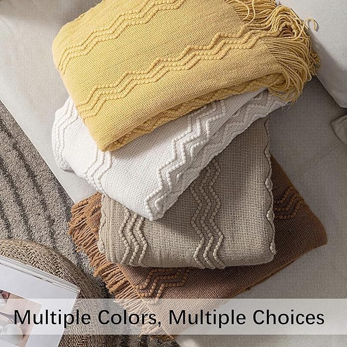 MIULEE Fall Orange Knitted Throw Blanket for Couch Boho Terracotta Rust Textured Cozy Woven Blanket with Tassels for Sofa Chair Bed Living Room Acrylic Wave Pattern 60"x80"-Ruum Studio Home