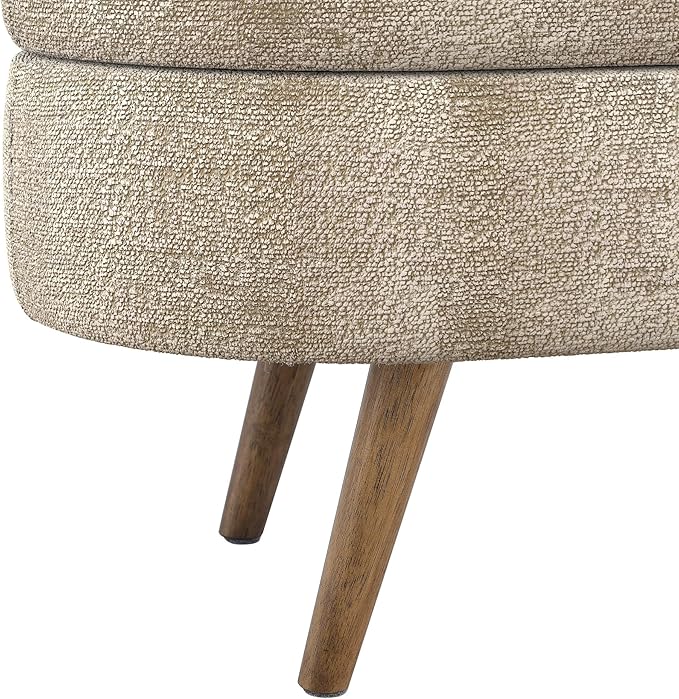 Oval Storage Bench 43.5" Linen Fabric Upholstered Entryway Bench with Solid Wood Legs Ottoman Bench Indoor Bench for Living Room/Bedroom/End of Bed/Entryway (Brown)-Ruum Studio Home