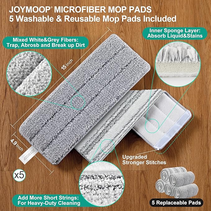 JOYMOOP Mop and Bucket Set - Mops for Floor Cleaning & Wall Cleaner with Long Handle, Include 5 Microfiber Mop Pads - Green Bucket (X-Large)-Ruum Studio Home