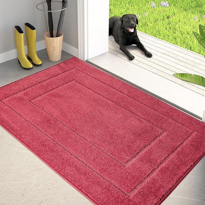 PURRUGS Dirt Trapping Door Mat 32" x 47", Non-Slip/Skid Machine Washable Entryway Rug, Dog Doormat, Super Absorbent Welcome Mat for Muddy Wet Shoes and Paws, Burgundy Red-Ruum Studio Home
