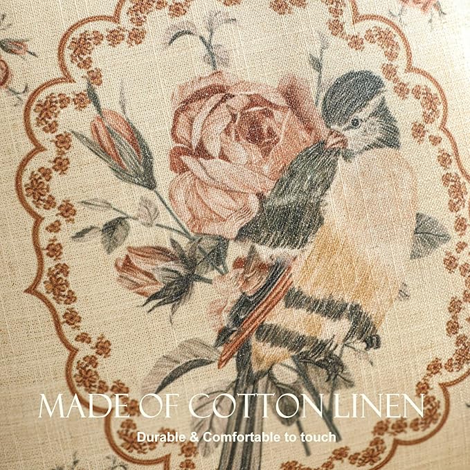 patdrea Designer Vintage Floral Throw Pillow Covers for Couch Set of 4,Brown Yellow Linen Pillowcases with Bird and Rose Pattern Decorative Cushion Cover for Bedroom Living Room Outdoor Car Cafe-Ruum Studio Home