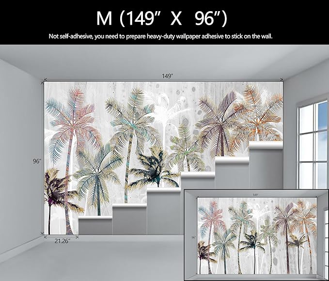 Hand Painted Coconut Tree Wallpaper Bedroom Tropical Plants Leaves Landscape Wall Mural Living Room (Not Peel and Stick)-Ruum Studio Home