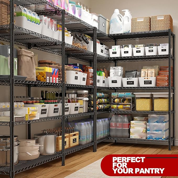 REIBII 5 Tier Wire Shelving Storage Shelves Loads 1430LBS, 58" W Metal Shelving Unit for Storage Adjustable Heavy Duty Garage Shelving Pantry Shelves Kitchen Shelving, Black, 2 Pack-Ruum Studio Home