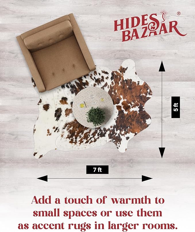 Natural Cowhide Rug for Home & Office Premium Light Tricolor Cowhide Rug with Mixed Brown, Black & White Patterns - Cow Hide Rugs Made with Tanned Leather - Cow Hide Rugs 5x7 ft-Ruum Studio Home