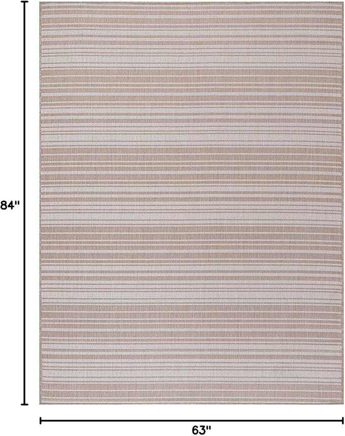 Stripe Outdoor Rug 5x7 Washable Outside Carpet for Indoor Patio Porch Waterproof Easy Cleaning Non Shedding Area Rugs Beige 5 x 7-Ruum Studio Home