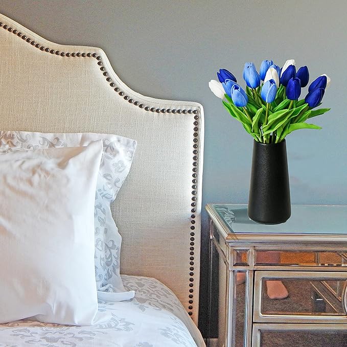 Mandy's Artificial Tulips 20 Stems Shades of Blue PU Faux Flowers for Wedding Home Decor 13.5 Inch-Ruum Studio Home