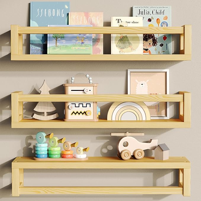 Upgraded Thick Floating Shelves - Multi-Use Wall-Mounted Bookshelves for Kids and Nursery, Ideal for Books, Toys, Spice Rack, Decor - NaturalWood-Ruum Studio Home