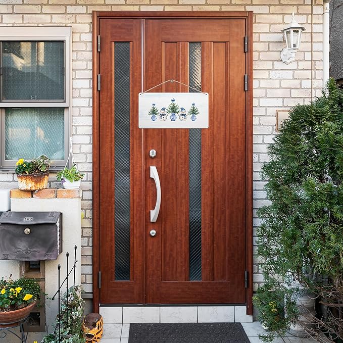 DUXMNAMG Chinoiserie Snowman Winter Hanging Wooden Signs 12x6, Blue and White Porcelain Snowman Sign, Winter ChristmasTree Blue Bow Snowman Chinoiserie Signs for Home Room Office Hanging Wall Decor-Ruum Studio Home