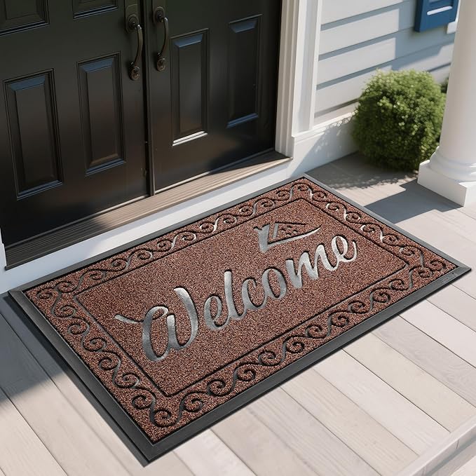 Yimobra Welcome Mat, Heavy Duty Sturdy Door Mats for Home Entrance Outdoor Indoor, Front Doormat for Outside Patio Floor Entry Porch Garage Office, Waterproof, Low Profile, 47X32 Inches, Maroon-Ruum Studio Home