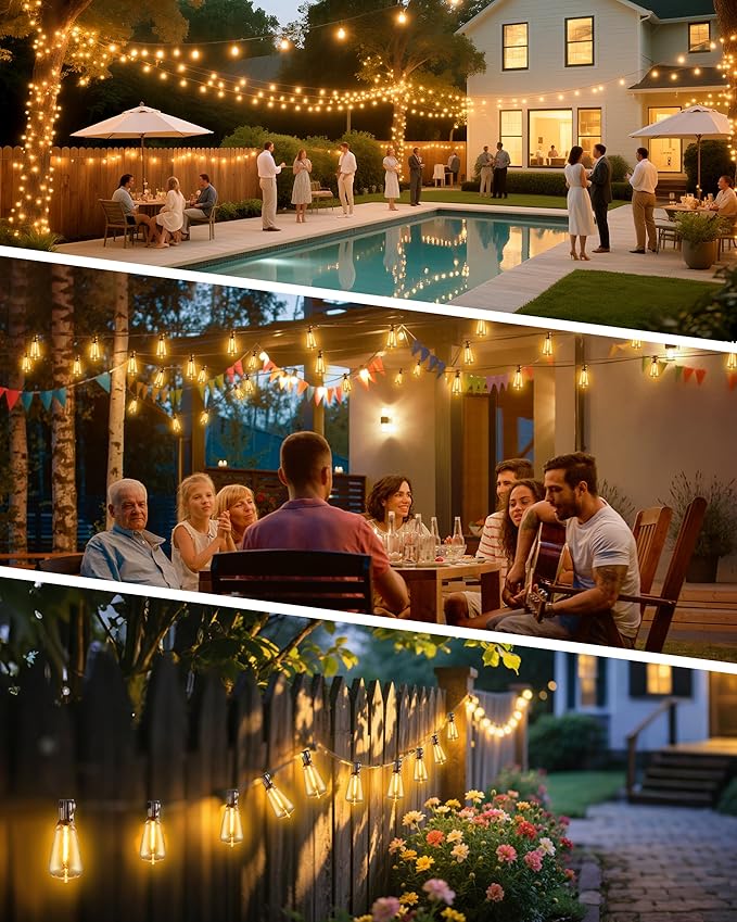 Outdoor String Lights - 50FT LED Patio Lights with 27 Shatterproof Waterproof Bulbs, Connectable Dimmable Edison IP65 ST38 Outside Lights for Garden, Balcony, Porch, Backyard, Deck, Home Decor-Ruum Studio Home