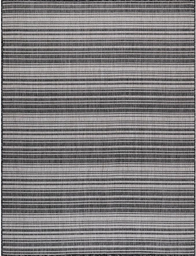 Stripe Outdoor Rug 9x12 Washable Outside Carpet for Indoor Patio Porch Waterproof Easy Cleaning Non Shedding Area Rugs Dark Gray 9 x 12-Ruum Studio Home
