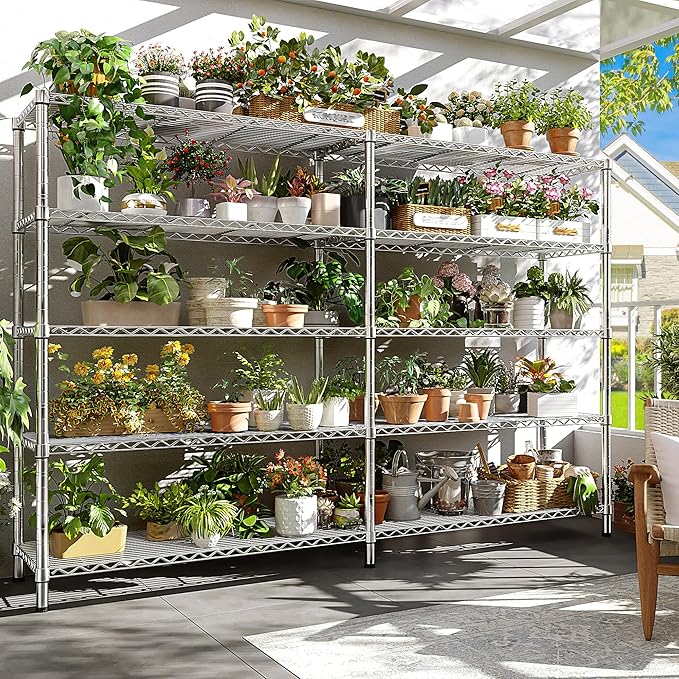REIBII 69.8" W Storage Shelves 1510LBS Wire Shelving Unit 5 Tier Metal Shelving for Storage Rack Shelves Adjustable Heavy Duty Garage Shelf Pantry Shelves Kitchen Shelving,69.8"Wx15.8"Dx72.4"H,Chrome-Ruum Studio Home