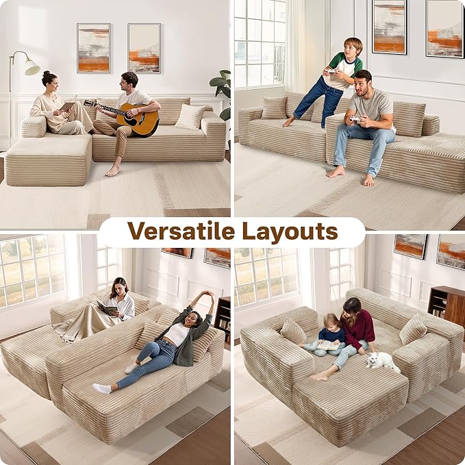 104" Cloud Sectional Couches for Living Room,L Shaped Boneless Couch in A Box,Sleeper Sofa with Comfy Chaise No Assembly Required,Beige-Ruum Studio Home