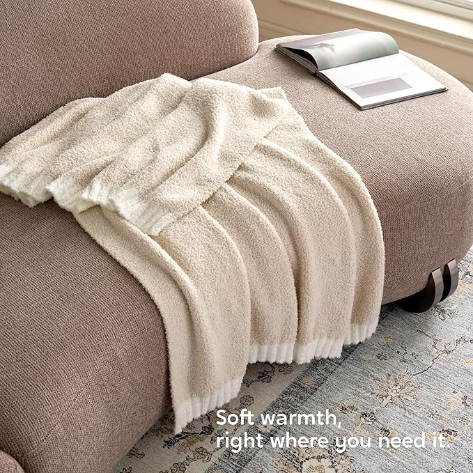 Joiedomi Throw Blanket for Couch Bed Sofa, Beige Knitted Blankets Gifts for Women Mom Girls, Cozy Cute Soft Throw Home Room Decor Aesthetic for Women Mothers Birthday Gifts 50x70 Inches-Ruum Studio Home