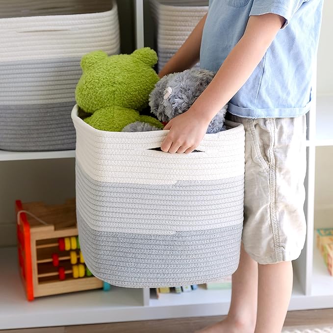 NaturalCozy Storage Cubes 11 Inch Cotton Rope Woven Baskets for Organizing, 3-Pack | Cube Storage Bin | Square Storage Baskets for Shelves Organizer, Classroom, Kids Toy Bins, Closet, Baby Nursery-Ruum Studio Home