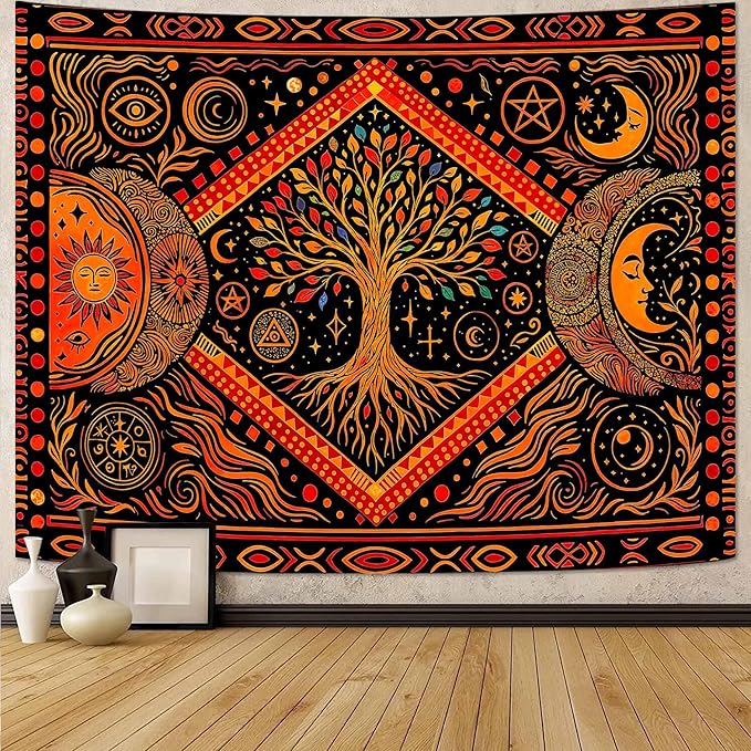 Lunerfex Tree of Life Sun Moon Stars Wall Tapestry, Cosmic Harmony Symbol Tapestries for Home Decor, Mystical Tapestry 60x44 Inch-Ruum Studio Home