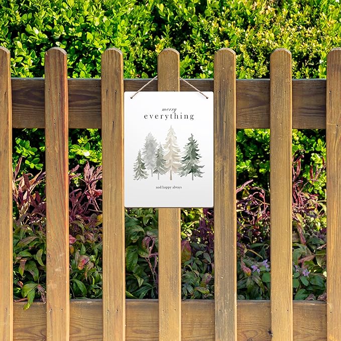 Pine Tree Winter Hanging Wooden Signs 10x8, Welcome Winter Signs, Winter Tree Wall Decor, Merry Everything and Happy Always Winter Home Room Office Hanging Wall Decor-Ruum Studio Home