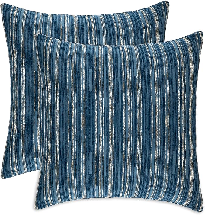 Yeiotsy Pack of 2, Modern Striped Throw Pillow Covers Bohemia Cushion Covers Home Decoration (Navy Blue, 18 X 18 Inches)-Ruum Studio Home