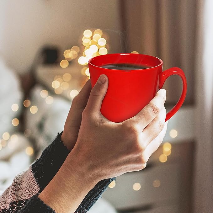 DISCOUNT PROMOS Glossy Ceramic Latte Coffee Mug 12 oz. Set of 10, Bulk Pack - Perfect for Tea, Espresso, Cappuccino, Hot Cocoa - Red-Ruum Studio Home