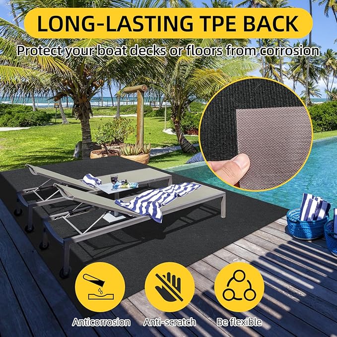 Marine Carpet,5 FT x 10 FT Black Indoor Outdoor Carpet 0.2" Thick Boat Carpet with Water-Proof TPE Backing, Non-Slide Outdoor Marine Carpet Roll for Home, Patio, Porch, Deck-Ruum Studio Home