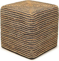 REDEARTH · Cube Pouf Foot Stool Ottoman - Jute Braided Pouffe Poof Accent Sitting Footrest for The Living Room, Bedroom, Nursery, Patio, Lounge 50% Jute 50% Cotton (14.5”x14.5”x16”; Natural Black)-Ruum Studio Home