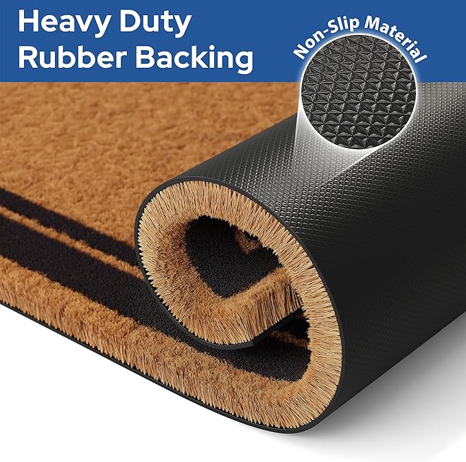 Barnyard Designs Natural Coco Coir Heavy Duty Backing Doormat - Large Cute Non-Slip Front Door Welcome Mat for Outside Entrance or Porch Entry, Brown (30x48, Border)-Ruum Studio Home