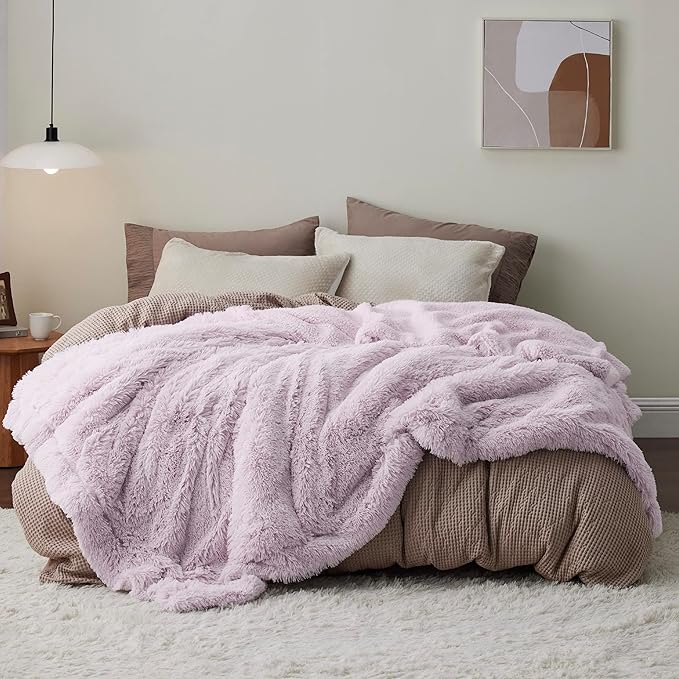 Bedsure GentleSoft Fluffy Lavender Purple Blankets Queen Size for Bed, Thick Sherpa Faux Fur Fleece Fuzzy Plush Winter Warm Soft Queen Blankets, Bedroom Purple Decor Cozy Gifts for Women Men, 90x90-Ruum Studio Home