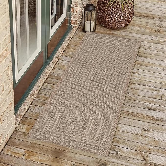 Adiva Rugs Outdoor Indoor Area Rug, Weather Resistant, Easy to Clean, Stain Resistant Floor Mat for Dining Room, Backyard, Deck, Patio (Natural Beige, 2'6" x 7')-Ruum Studio Home