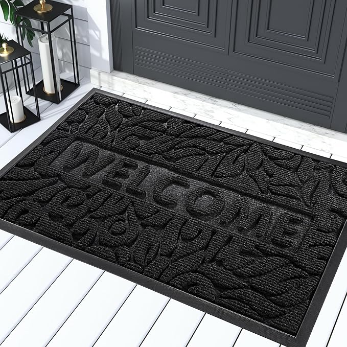 Yimobra Welcome Mat Outdoor, 29.5x17 Waterproof Door Mat Outside Entrance, All-Weather Non Slip Front Door Mat, Low-Profile Entryway Mat Indoor, Porch and Patio, Black-Ruum Studio Home