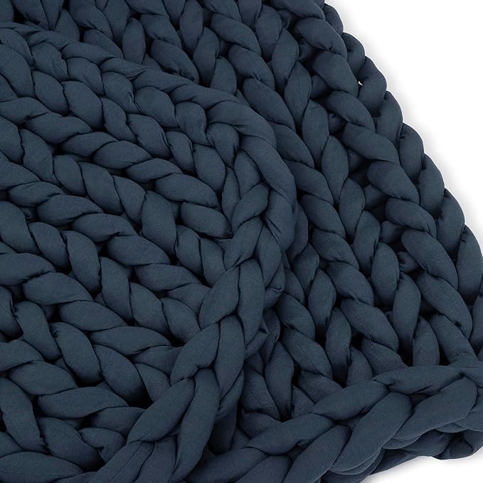 Nuzzie Chunky Knit Weighted Blanket - Breathable, Cooling, Hand Made Knit Throw Blanket for Sleep - Machine Washable, Stylish Decor Design (Dusty Blue, Queen | 28lbs | 80"x80")-Ruum Studio Home