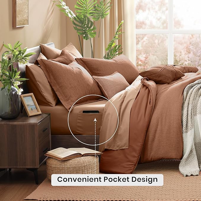 Monbix King Size Comforter Set, Autumn Leaf King Bedding Set Reversible, King Comforter Set 7 Pieces, Cationic Dyeing Bed in a Bag with Comforter, Sheets, Pillowcases & Shams-Ruum Studio Home