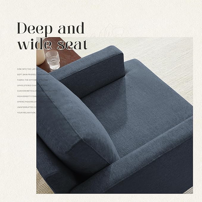 Mid-Century Accent Chair,Modern Linen Fabric Armchair for Living Room,Comfy Upholstered Reading Accent Chairs for Bedroom,Single Sofa Chair with Wood Legs (Blue Grey, 2 Pack)-Ruum Studio Home